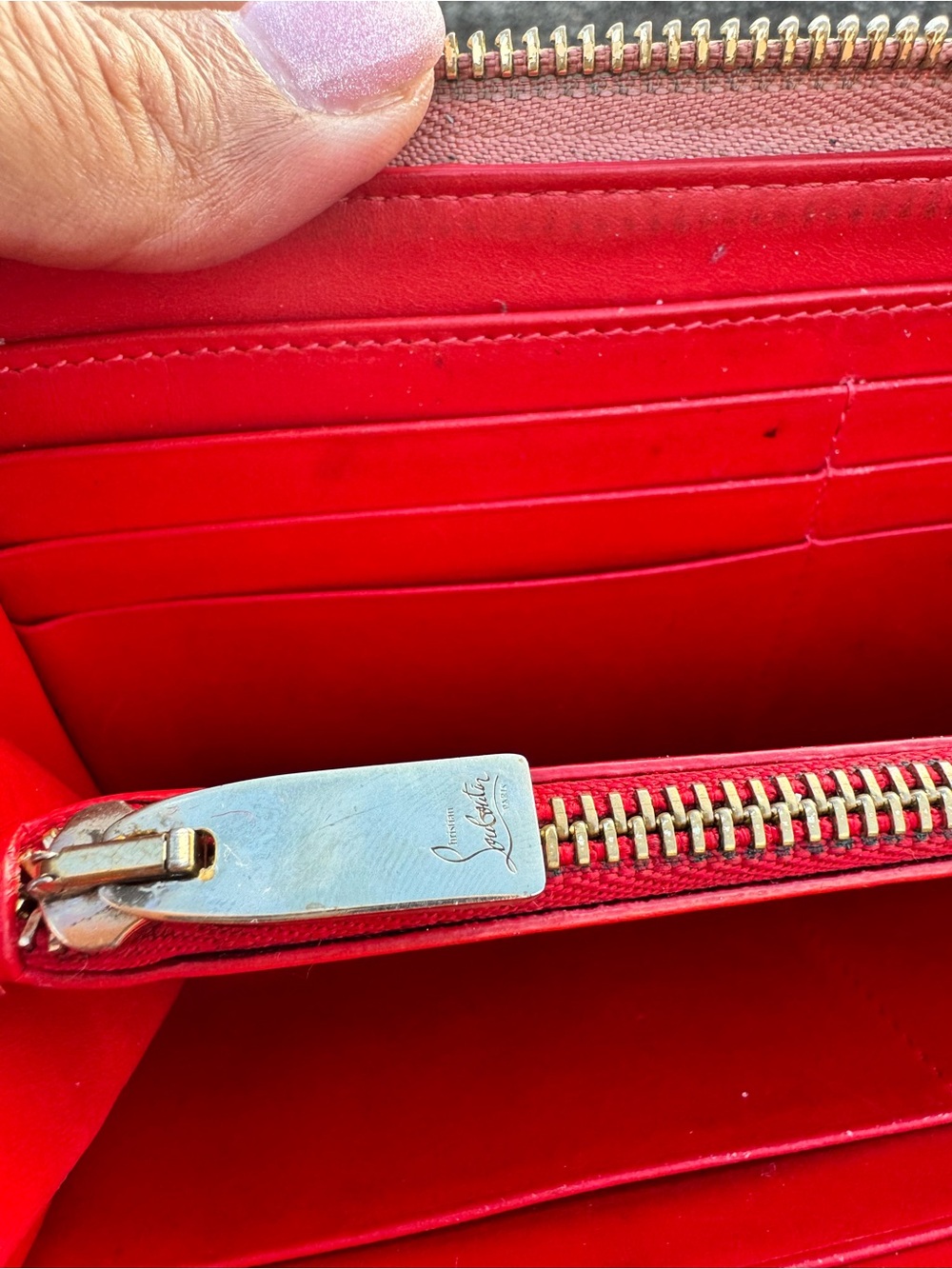 Christian Louboutin Pink Spiked Zip Around Wallet Gold Studs Leather - Picture 12 of 14